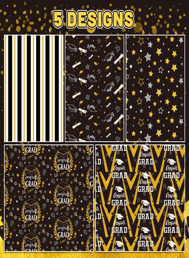 وولاين ورق تغليف هدايا التخرج من والين، ١٢ ورقة، ورق تغليف هدايا التخرج، ٥ تصاميم، أسود وذهبي، ورق فني مزخرف لحفلات التخرج الجامعية، أعمال يدوية، تغليف الهدايا، ١٩.٧ × ٢٧.٦ بوصة، مطوي بشكل مسطح - Image 3